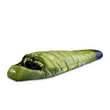 DD Hammocks Jura 2 Sleeping Bag in green, ideal for camping and hammock use, waterproof foot box and comfortable to -5°C.