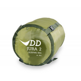 DD Jura 2 Sleeping Bag in olive green, ideal for hammock camping and outdoor adventures.