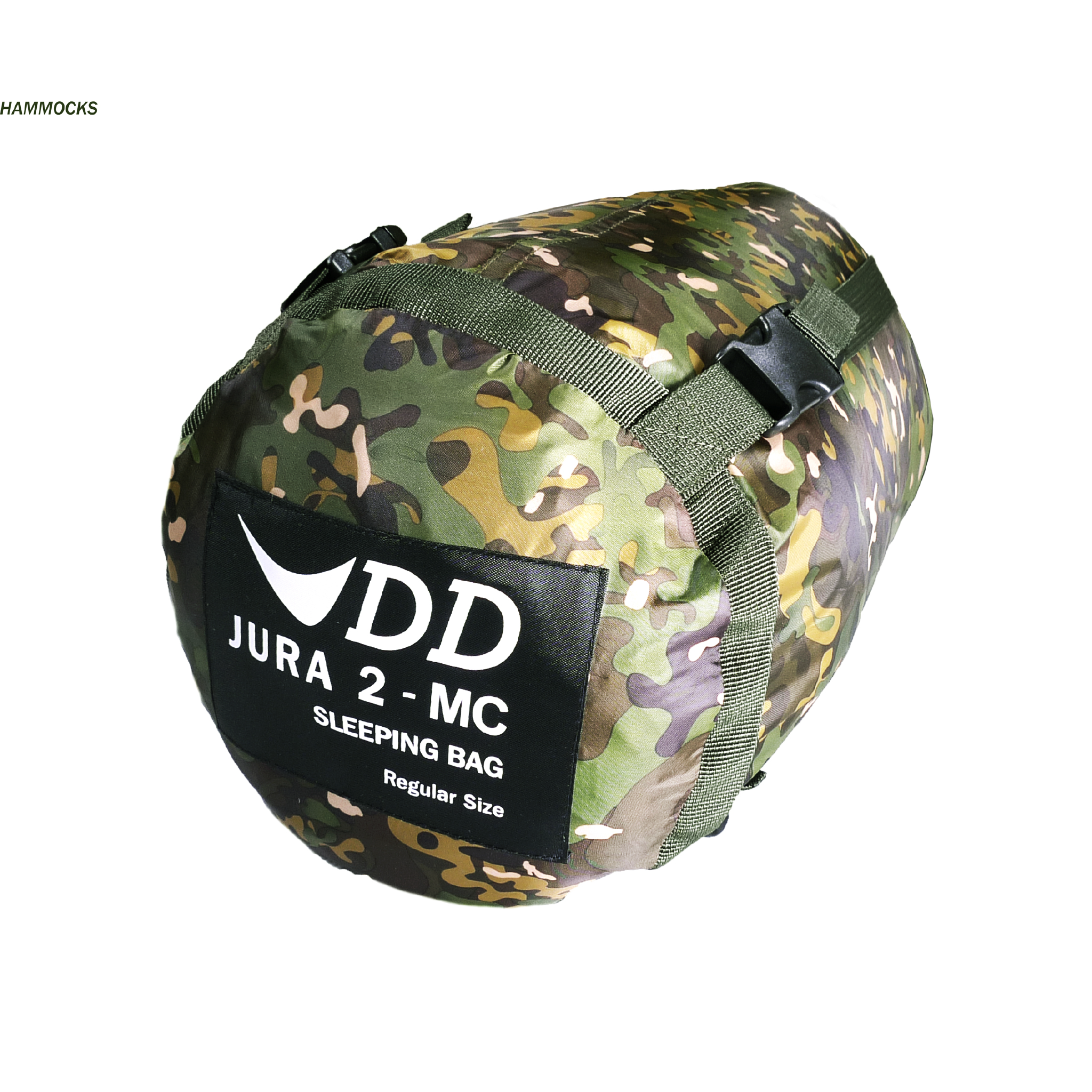DD Hammocks Jura 2 Sleeping Bag in camouflage pattern, designed for camping and outdoor use.