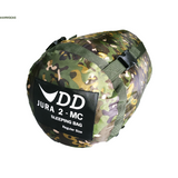 DD Hammocks Jura 2 Sleeping Bag in camouflage pattern, designed for camping and outdoor use.