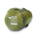DD Jura 2 Junior Sleeping Bag in olive green, perfect for camping and hammock use.