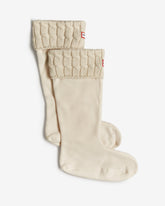 White Recycled 6 Stitch Cable Cuff Tall Boot Socks