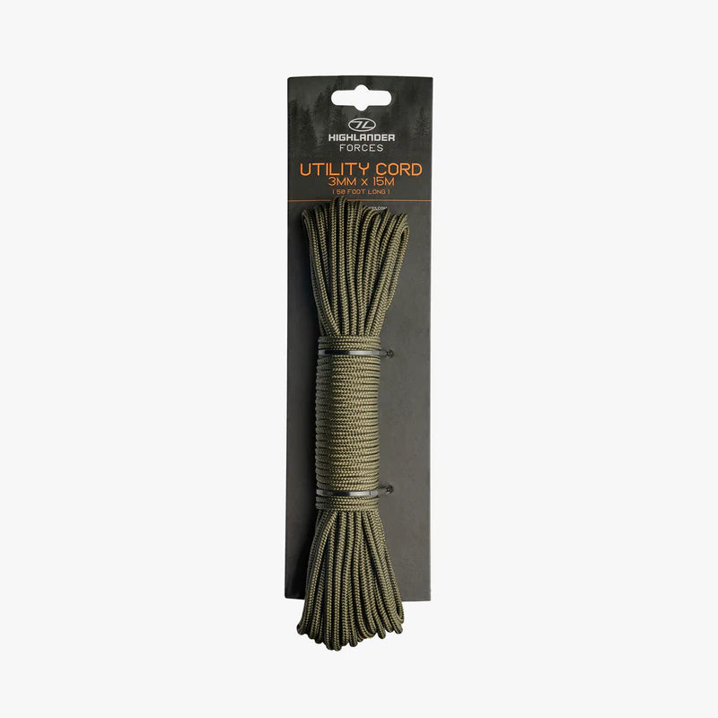 Highlander Utility Cord - Olive - 3 mm  x15m - Wylies Outdoor World Highlander Utility Cord - Olive - 3 mm  x15m - Wylies Outdoor World