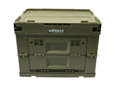 Military Folding Storage Box in olive green with dual latches, designed for portability and outdoor use.