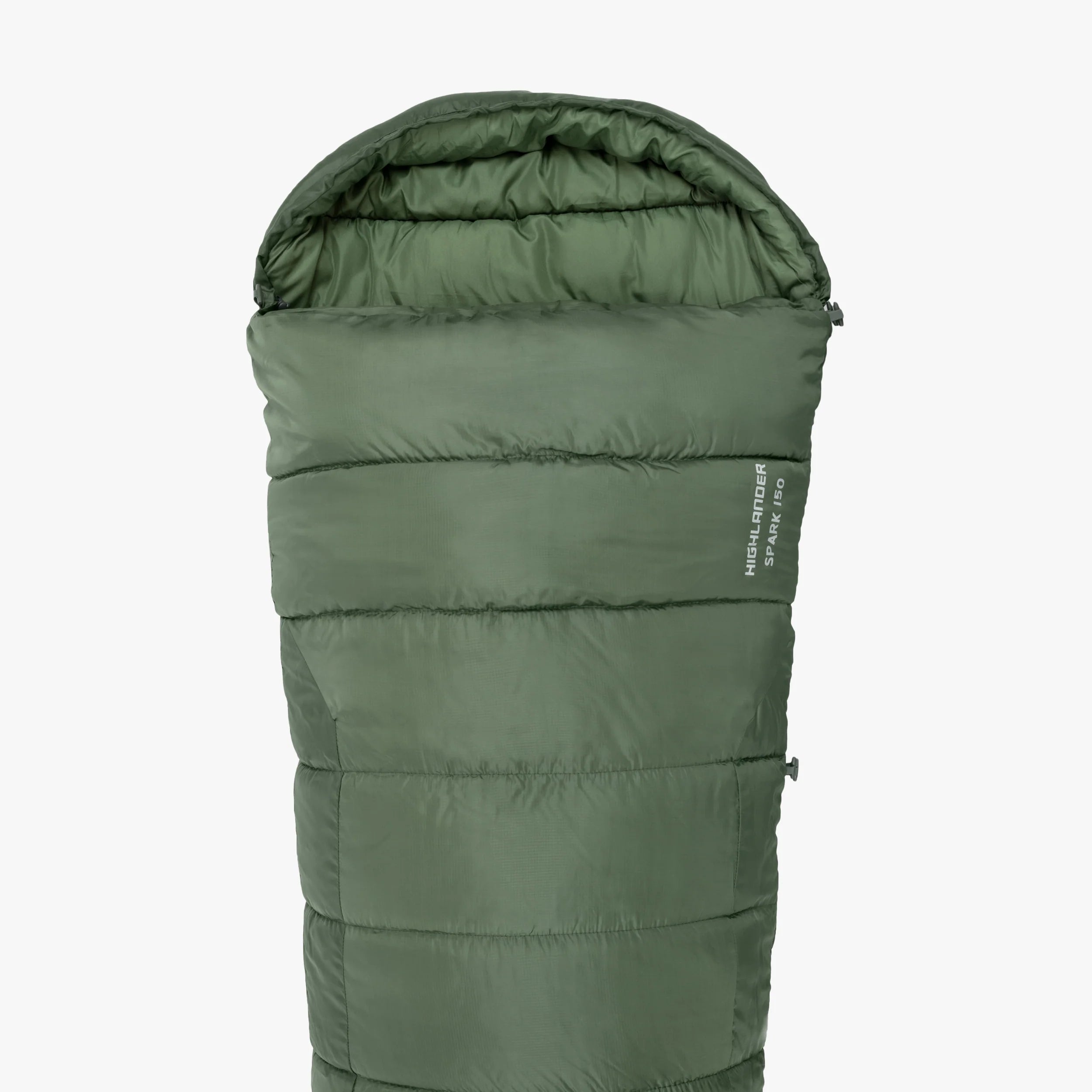 Lightweight Highlander Phoenix Spark 150 mummy sleeping bag in green, perfect for two-season camping. Lightweight Highlander Phoenix Spark 150 mummy sleeping bag in green, perfect for two-season camping.