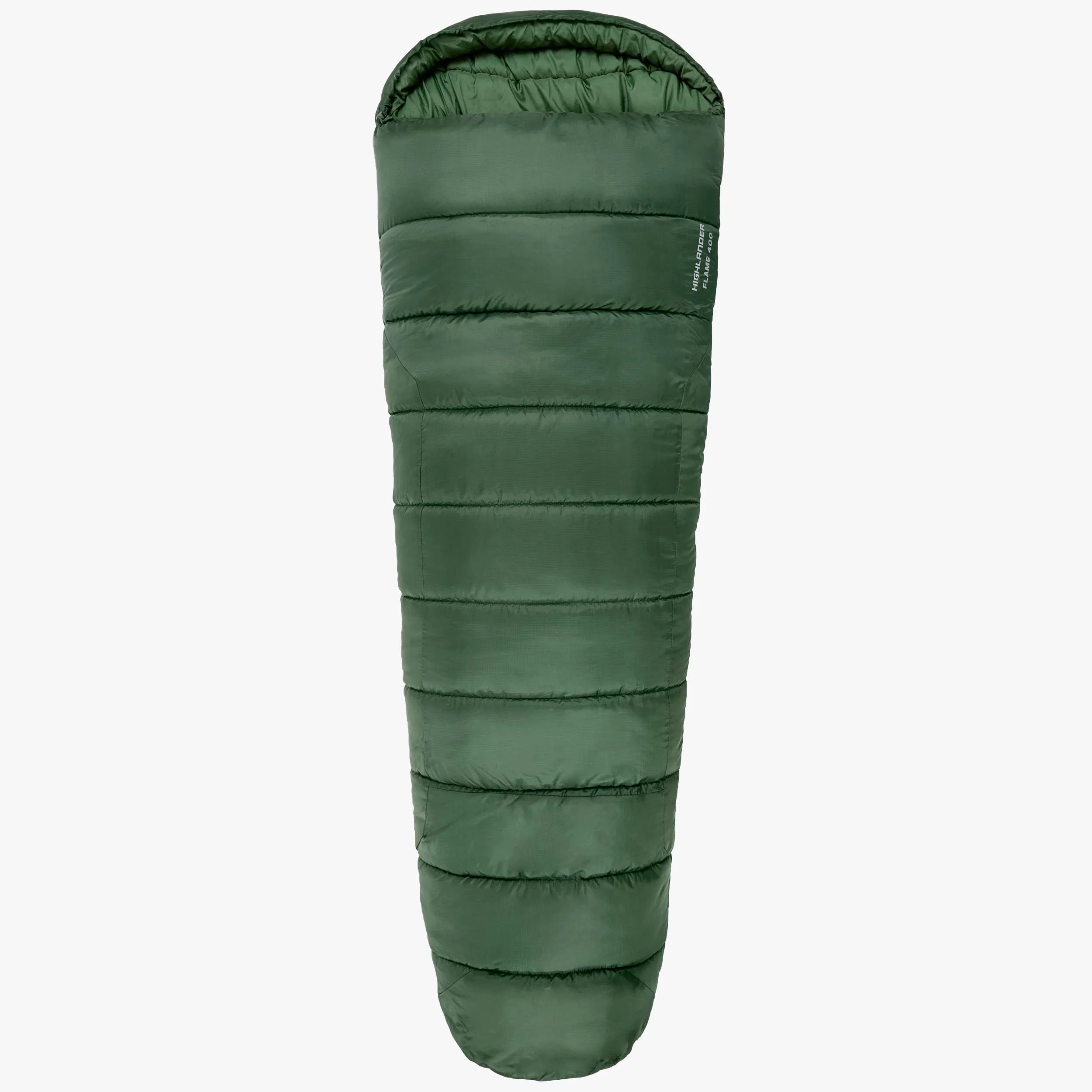 Highlander's Phoenix Flame 400 mummy sleeping bag in green, ideal for four-season camping and lightweight travel. Highlander's Phoenix Flame 400 mummy sleeping bag in green, ideal for four-season camping and lightweight travel.