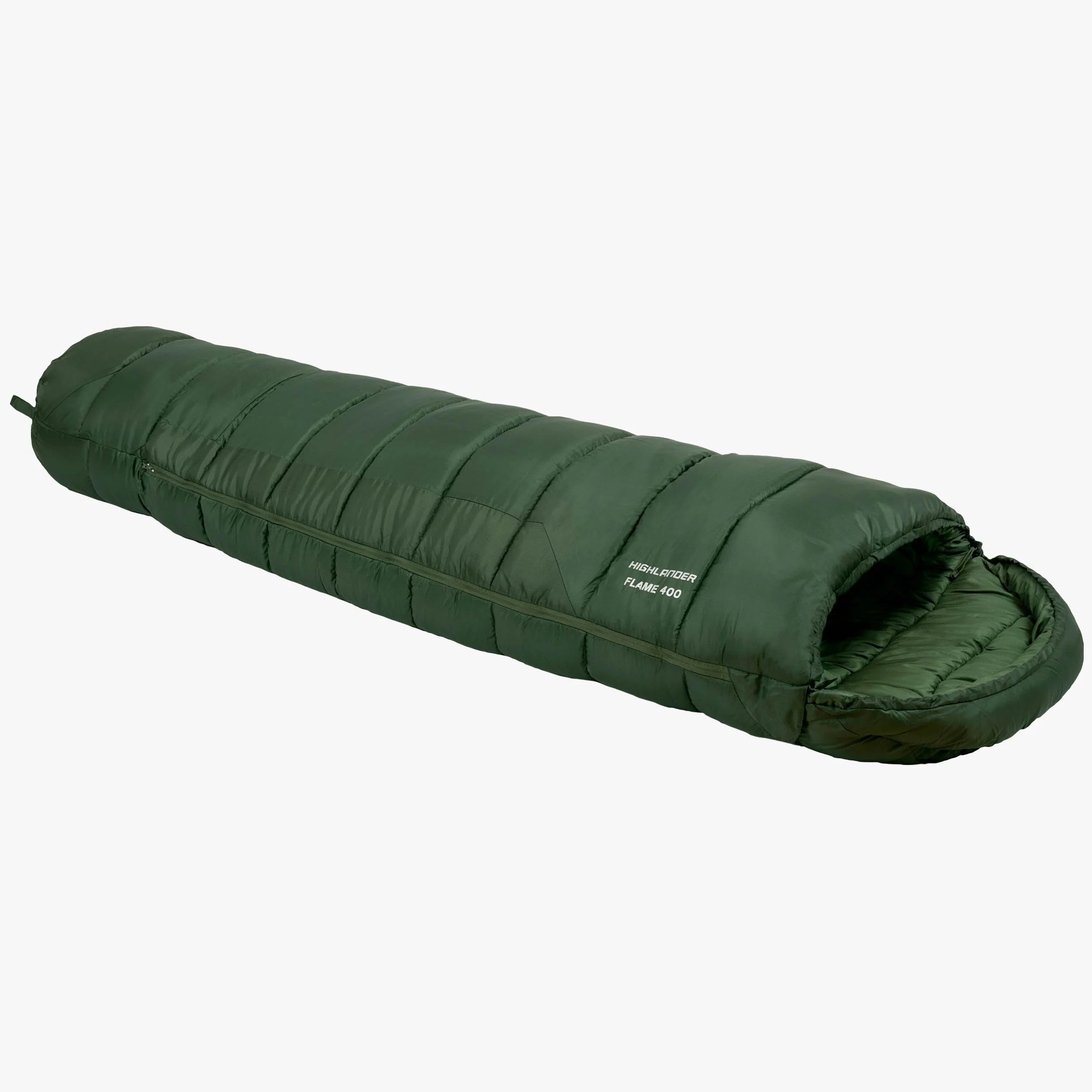 Phoenix Flame 400 mummy sleeping bag in green, designed for four-season camping with durable insulation. Phoenix Flame 400 mummy sleeping bag in green, designed for four-season camping with durable insulation.