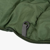 Close-up of the durable Ripstop shell and strap detail of the Phoenix Flame 400 mummy sleeping bag