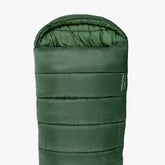 Close-up of the Highlander Phoenix Flame 400 mummy sleeping bag in green, showcasing its durable Ripstop shell.