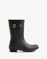 Women's Black Leopard Print Backstrap Short Wellington Boot