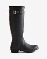 Women's Black Leopard Print Backstrap Tall Wellington Boot
