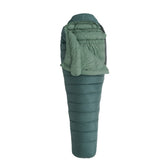 Green sleeping bag on a white background