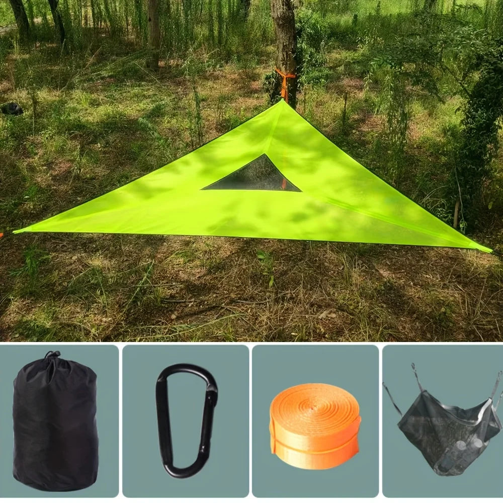 1Pc Triangle Hammocktriangle Camping Hammock for 2-3 People, Tree Hammock with 3 Mesh Bags, Portable for Outdoor Trips