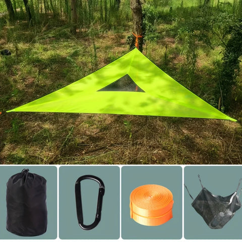 1Pc Triangle Hammocktriangle Camping Hammock for 2-3 People, Tree Hammock with 3 Mesh Bags, Portable for Outdoor Trips