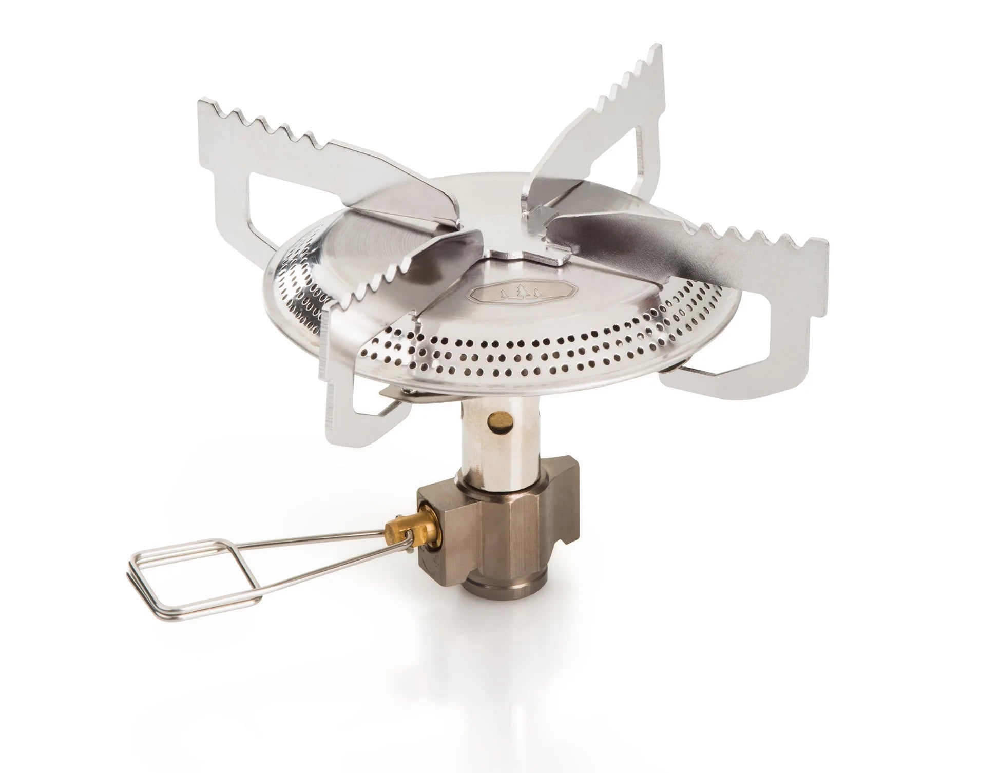 GSI Glacier camp stove detached showing stainless steel burner head and pot support arms
