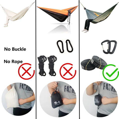 2024 New Ultralight 380T (20D) Outdoor Camping Nylon Hammock Sleep Swing Tree Bed Garden Backyard Protable Hammock Chair