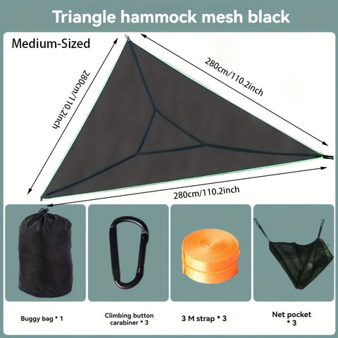 1Pc Triangle Hammocktriangle Camping Hammock for 2-3 People, Tree Hammock with 3 Mesh Bags, Portable for Outdoor Trips