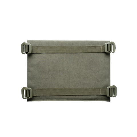 Gray fabric roll with straps on a black background
