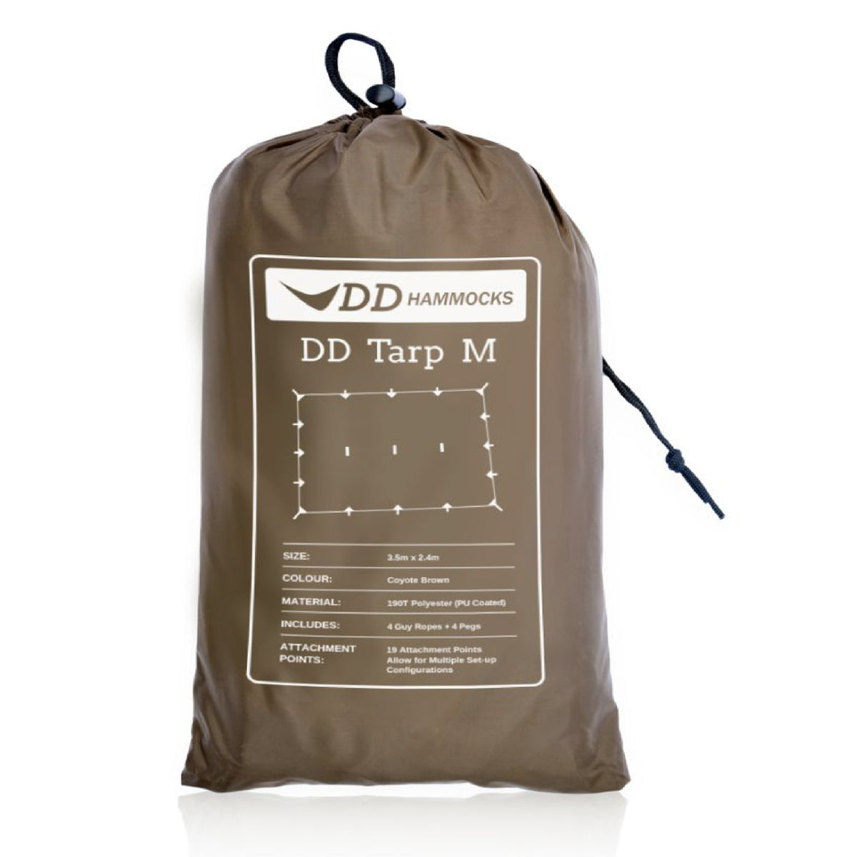 DD Tarp Medium by DD Hammocks, lightweight and compact tarp for hammock camping, color: Coyote Brown