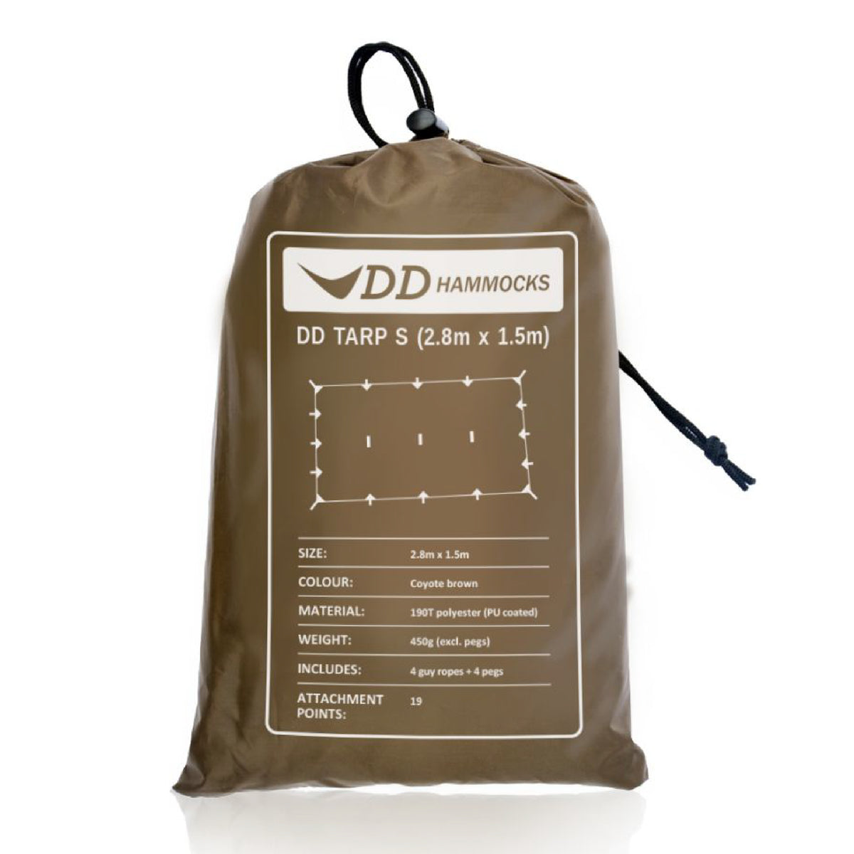 DD Tarp S packed, a lightweight tarp by DD Hammocks, ideal for camping and wet weather protection.