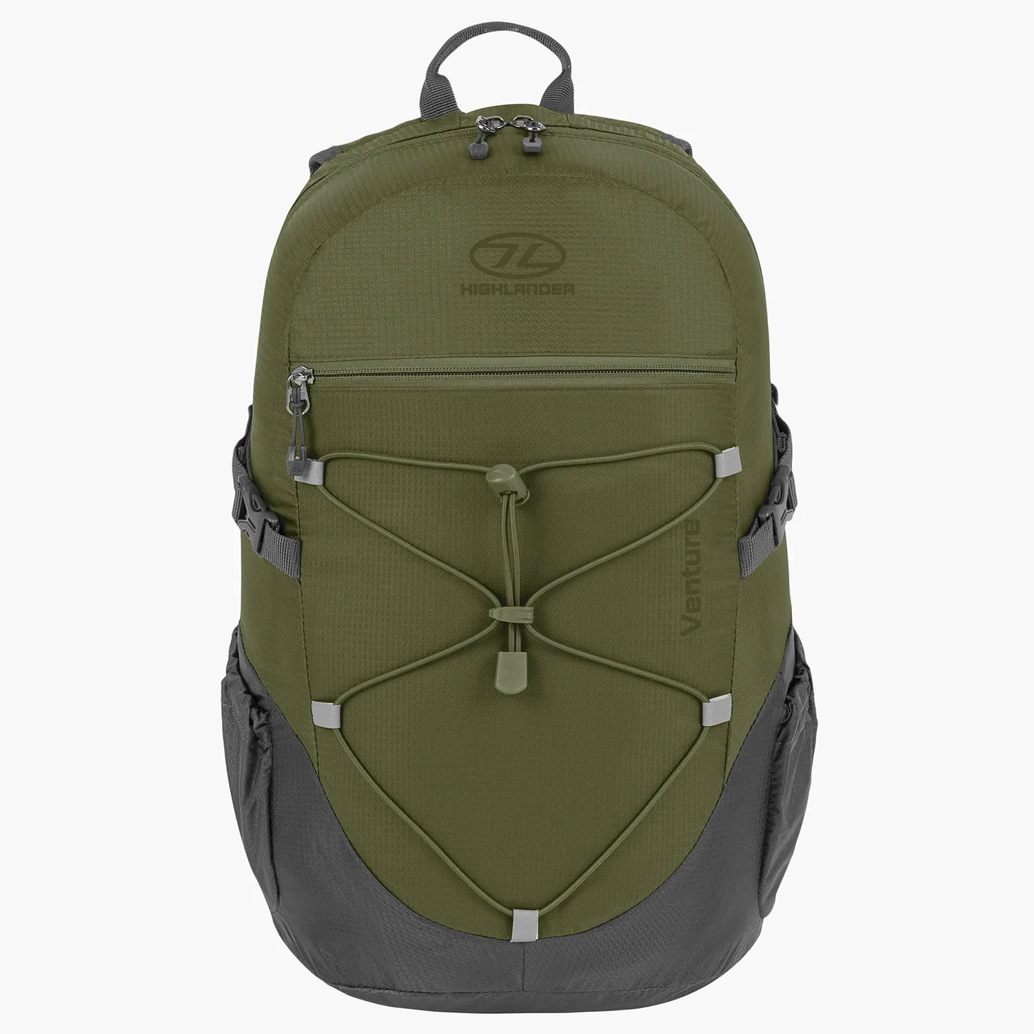Highlander Venture Backpack 20L in olive green, designed for day trips with hydration compatibility and durable construction.