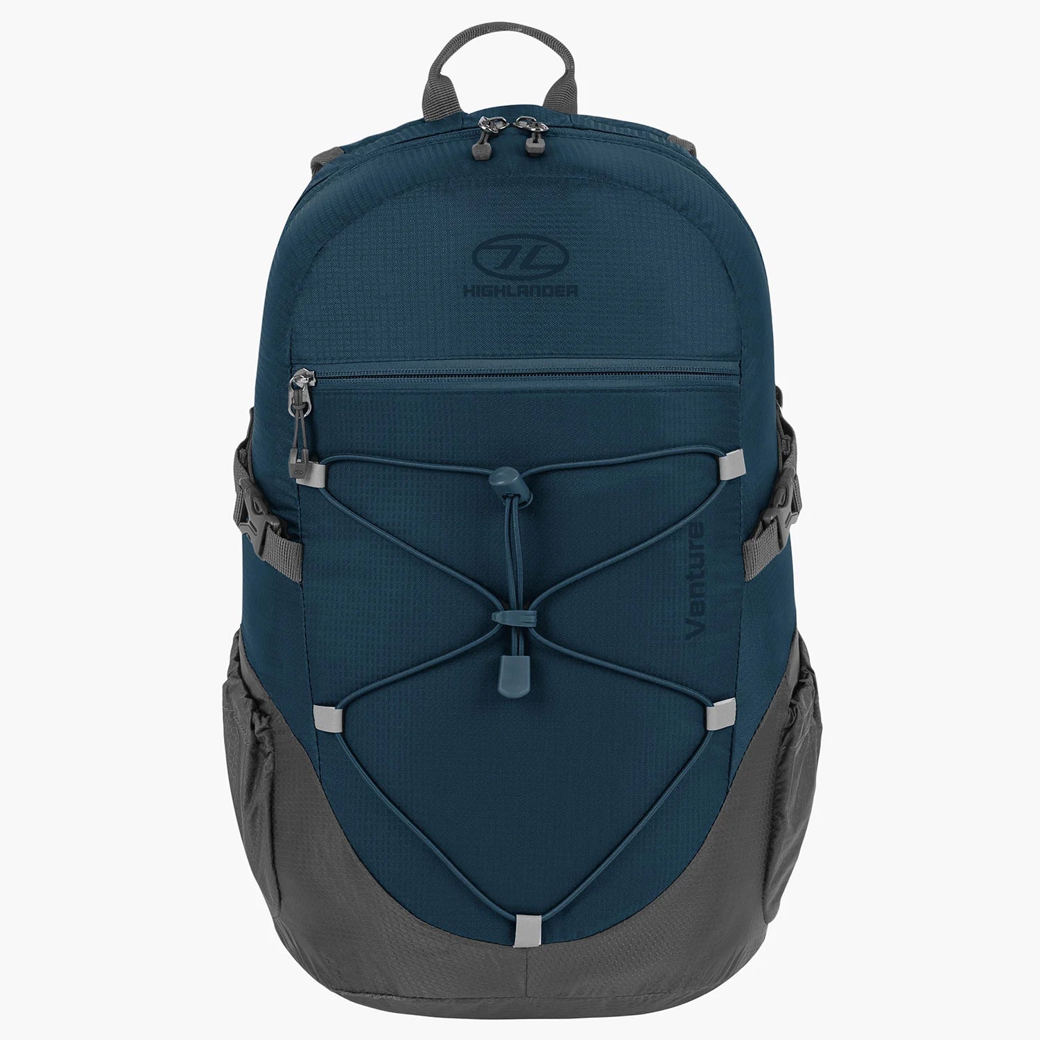 Highlander Venture Backpack 20L in blue, featuring hydration compatibility and drawcord for extra storage.
