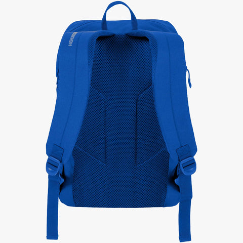 Back view of the Kelso Backpack 25L, showcasing padded shoulder straps and a breathable mesh panel in vibrant blue.