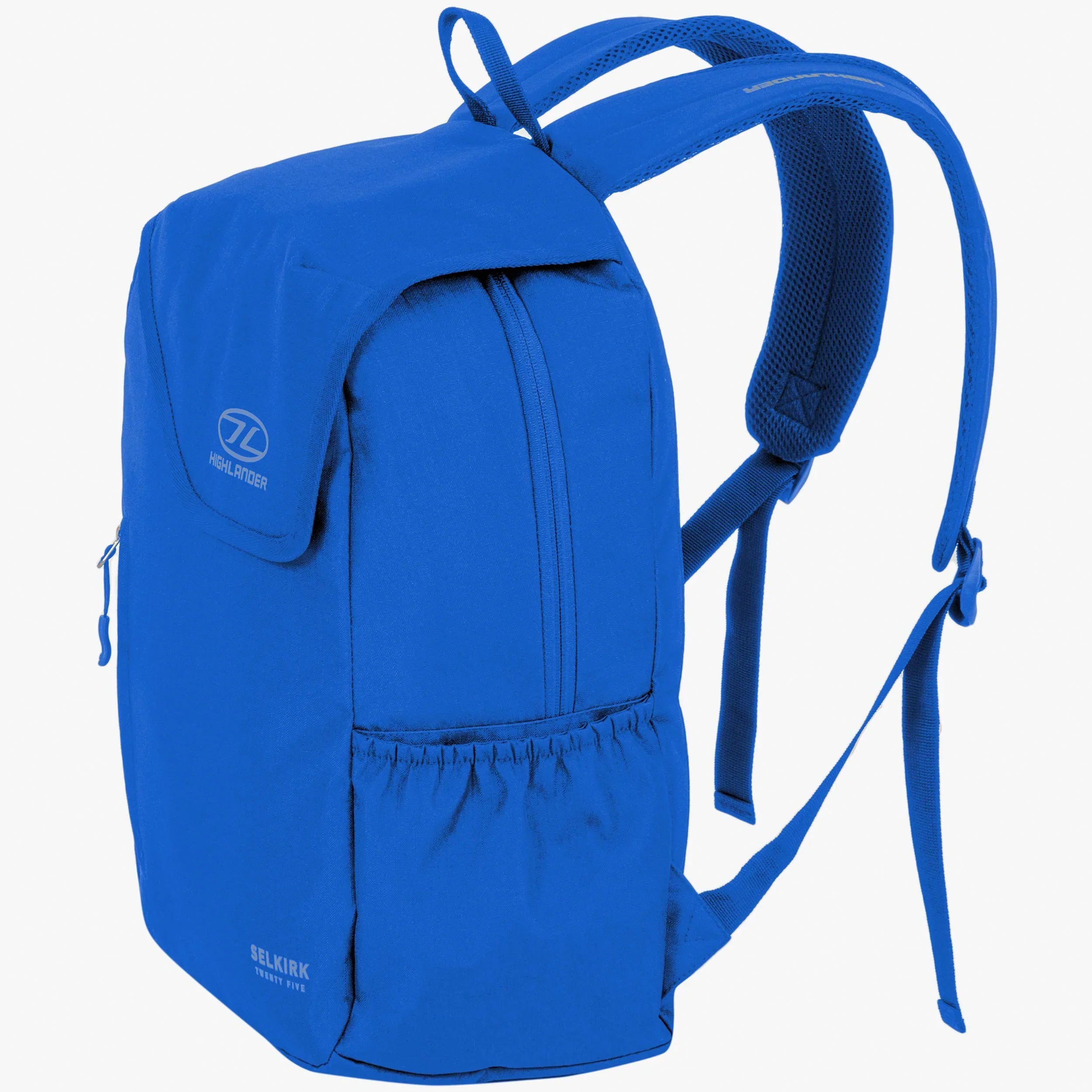 Selkirk Backpack 25L in vibrant blue, ideal for daily commutes and school, featuring padded straps and side stretch pockets.