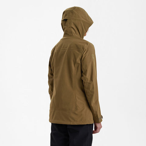 Back view of Lady Sarek Shell Jacket with hood, showcasing waterproof and windproof features for outdoor comfort.