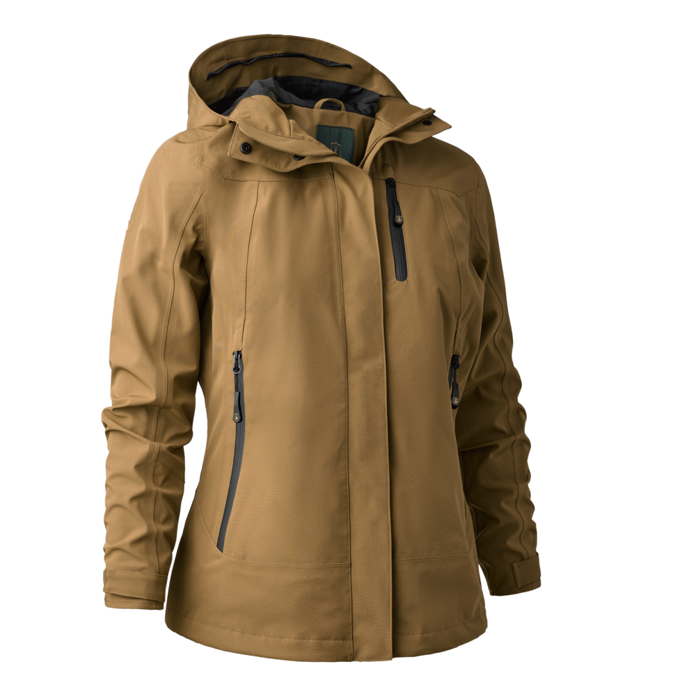 Lady Sarek Shell Jacket with hood, waterproof and breathable, ideal for outdoor activities, offers 4-way stretch and comfort.