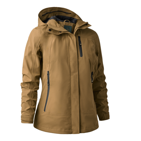 Lady Sarek Shell Jacket with hood, waterproof and breathable, ideal for outdoor activities, offers 4-way stretch and comfort.
