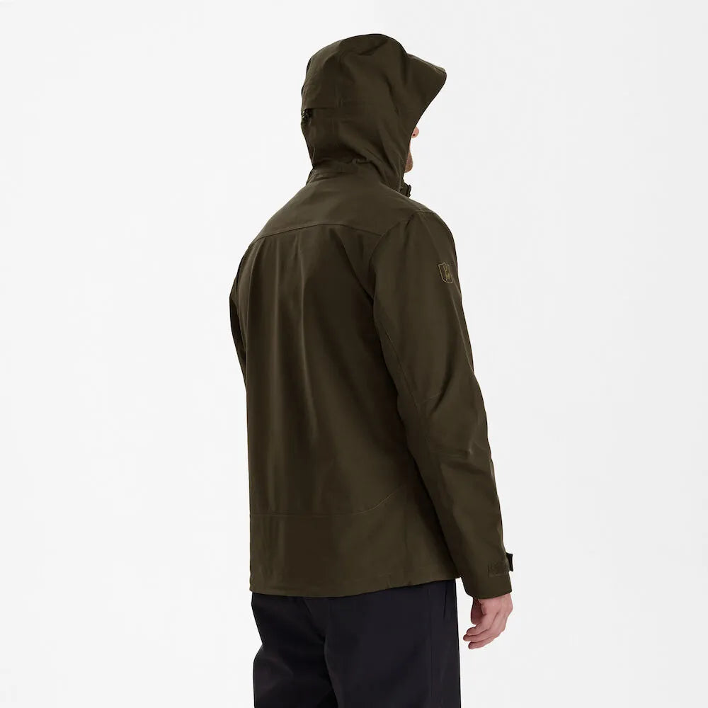 Deerhunter Men's Sarek Shell Jacket with hood Fallen Leaf Hunting, Jacket on sale at Wylie's Outdoor World UK (Side Angle View)