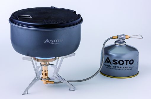SOTO camping stove with a gas canister on a white background