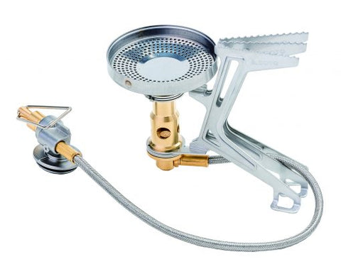 Portable gas stove with hose on a white background