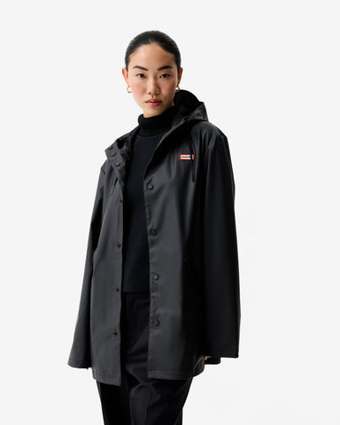 Unisex Black Downpour Jo PU Rain Parka