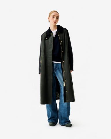 Women's Kambaba Green Harrow Patch Colour Block Long Waxed Jacket