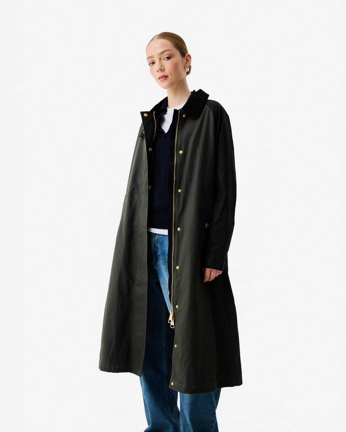 Women's Kambaba Green Harrow Patch Colour Block Long Waxed Jacket