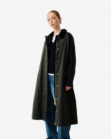 Women's Kambaba Green Harrow Patch Colour Block Long Waxed Jacket