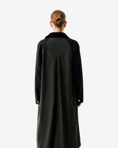 Women's Kambaba Green Harrow Patch Colour Block Long Waxed Jacket