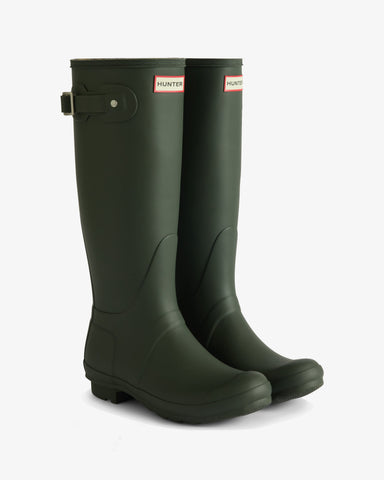 Women's Dark Olive Tartan Lining Tall Wellington Boot