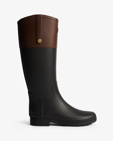 Women's Black Refined Gold Trim Riding Tall Boot