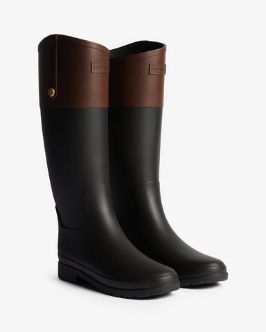 Women's Black Refined Gold Trim Riding Tall Boot