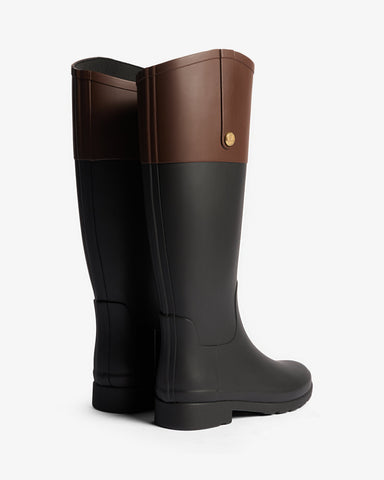 Women's Black Refined Gold Trim Riding Tall Boot