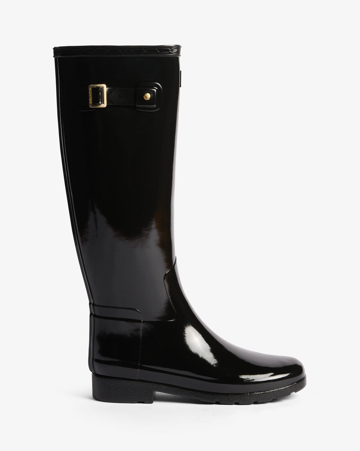 Women's Black Refined Slim Fit Gold Trim Tall Gloss Wellington Boot