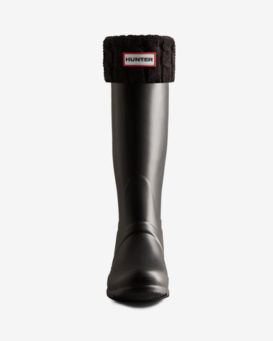 Black Recycled 6 Stitch Cable Cuff Tall Boot Socks
