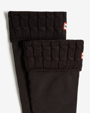 Black Recycled 6 Stitch Cable Cuff Tall Boot Socks