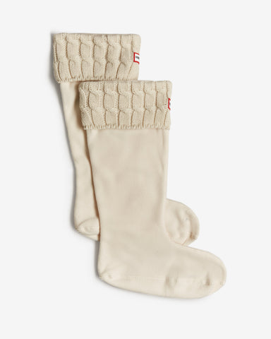 White Recycled 6 Stitch Cable Cuff Tall Boot Socks