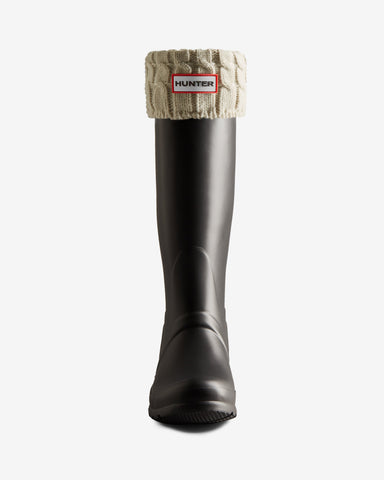 White Recycled 6 Stitch Cable Cuff Tall Boot Socks