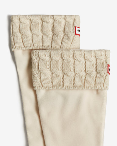 White Recycled 6 Stitch Cable Cuff Tall Boot Socks