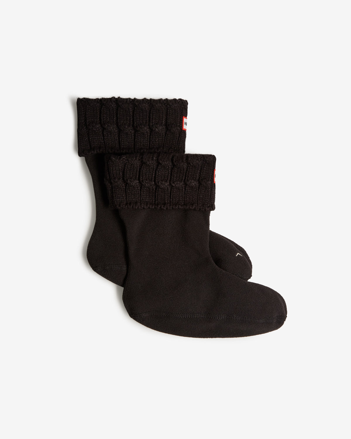 Black Recycled 6 Stitch Cable Cuff Short Boot Socks